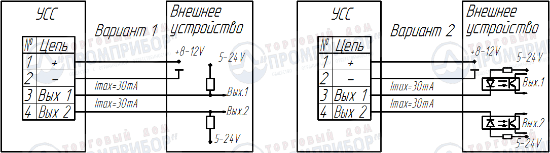 Схема подключения УСС-Б-25 и УСС-Б-70